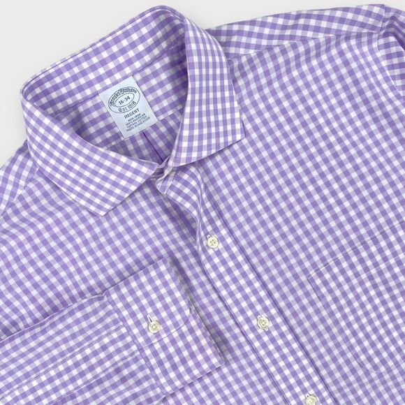 $128 Brooks Brothers Dress Shirt Mens 16-34 Regent Purple Check American Supima - Picture 1 of 9